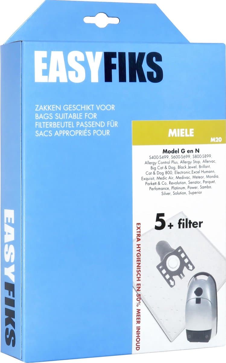 Easyfiks M20 stofzuigerzakken geschikt voor Miele GN - 5 stuks + 1 filter - voor cat & dog - classic c1 - complete c3 - complete c2 — afbeelding 1