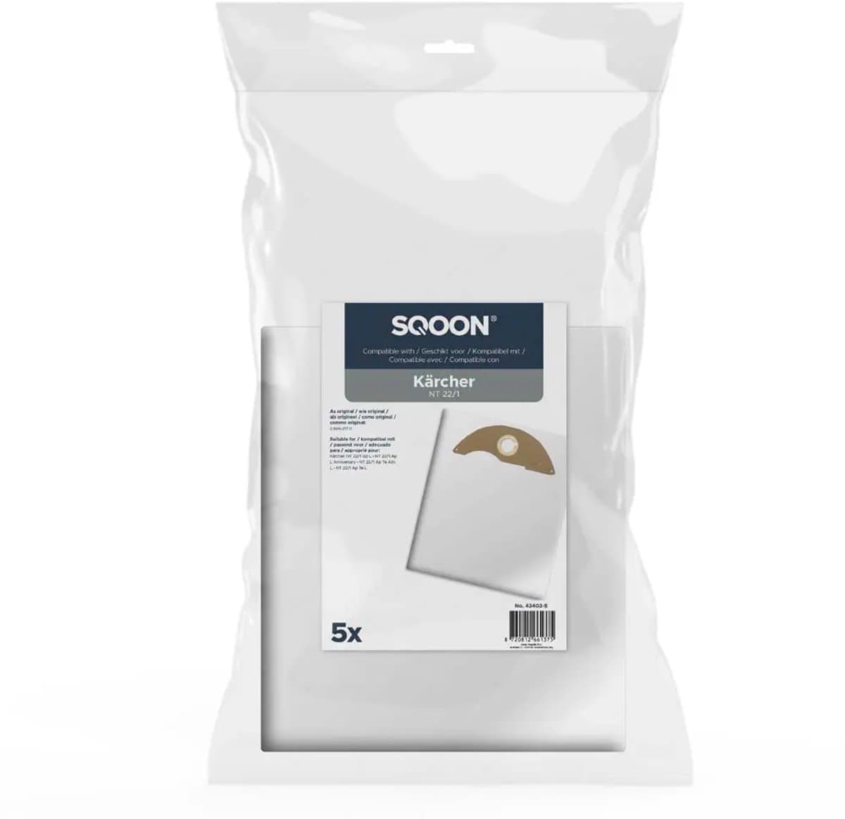 SQOON® Stofzuigerzakken geschikt voor Kärcher NT 22/1 - Gelijk aan model: 2.889-217.0 - High Filtration stofopvangzakken voor industriële stofzuigers — afbeelding 1