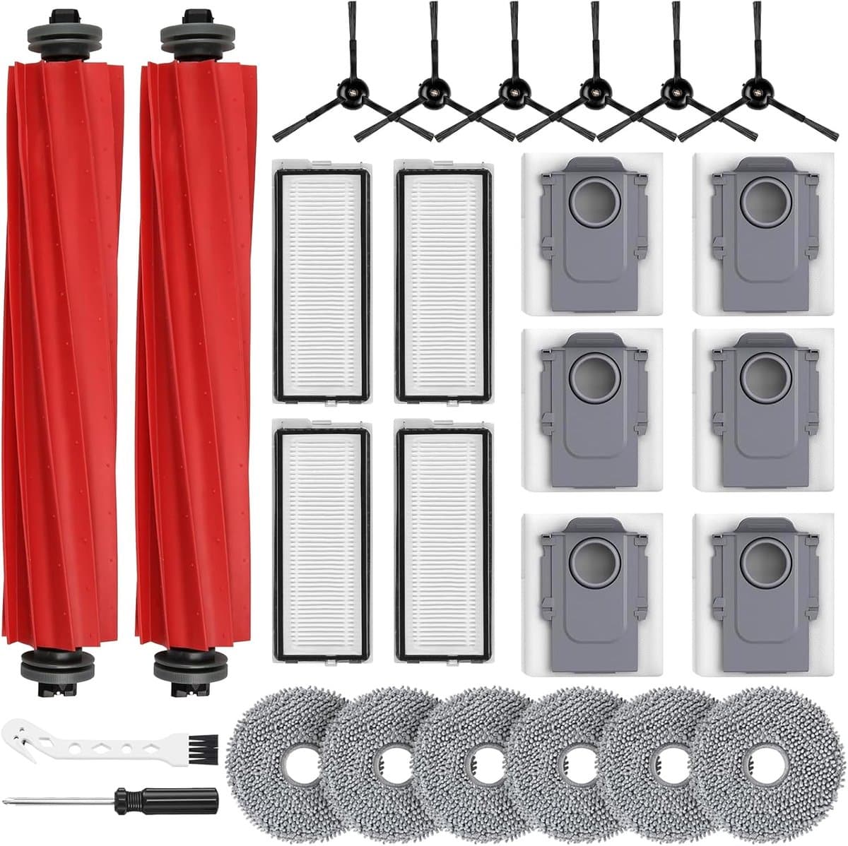 26-Stuks Accessoires Set Geschikt voor Roborock QV 35A / QV 35S - Inclusief 2 Hoofdborstels - 6 Stofzakken - 6 Dweilpads - 4 HEPA-Filters - 6 Zijborstels - Complete Onderhoudskit - Robotstofzuiger Reserveonderdelen — afbeelding 1