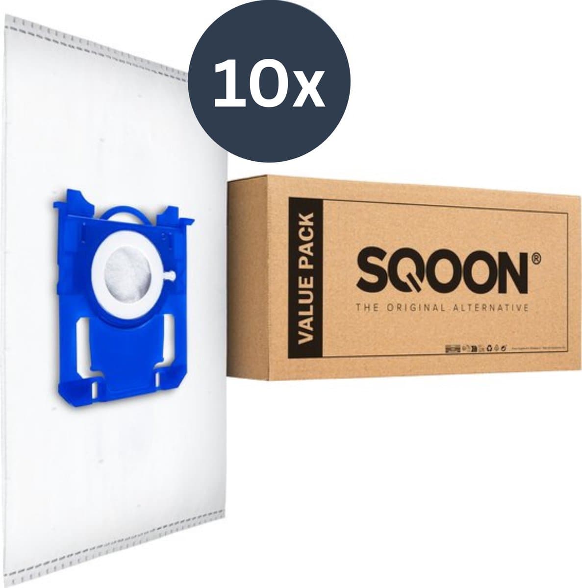 SQOON® Stofzuigerzakken - 10 Stuks - Geschikt voor AEG, Philips, Electrolux, Standaard BAG - Passend in o.a. AEG VX4, VX6, VX8, 6000 serie, GR201 of Philips Active, PowerPro, PerformerPro, PH99, FC8021/03, FC8021/05 — afbeelding 1
