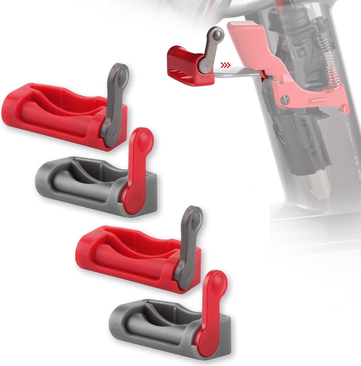 Schakelaar Vergrendeling - 4 Stuks - Geschikt Voor Dyson V15, V10, V11, V8, V7, V6 Absolute/Motorhead/V7 Allergy Hepa - Trigger - Onderdelen Steelstofzuiger - Accessoires - Rood, Grijs — afbeelding 1