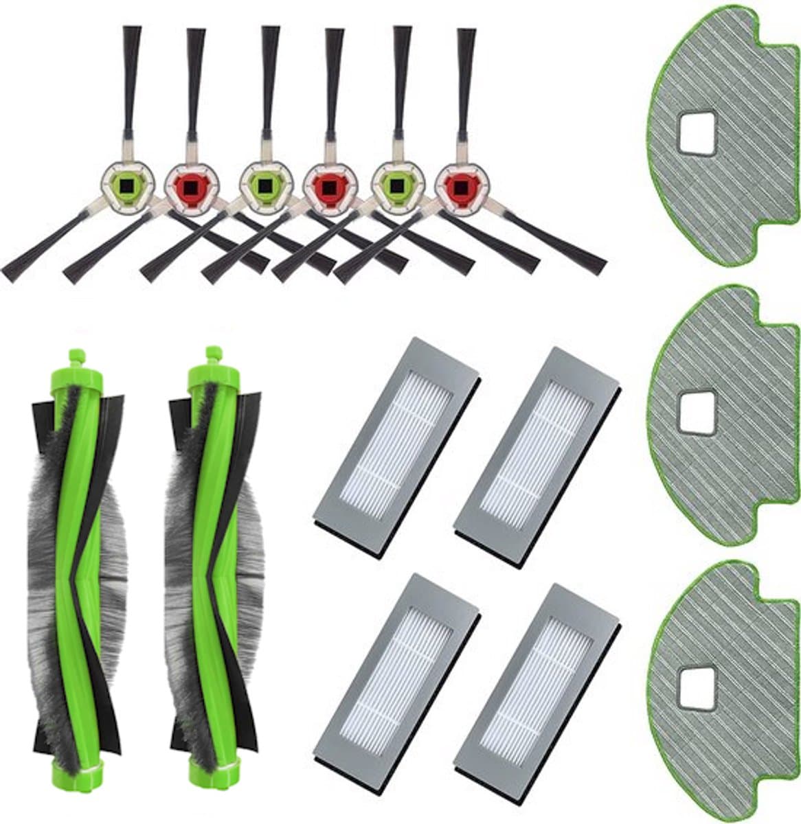 Complete set vervangingsonderdelen voor Roomba Combo / R1138 / R111840, met 2 borstels, 3 mops, 4 filters, en 3 x 2 zijborstels — afbeelding 1