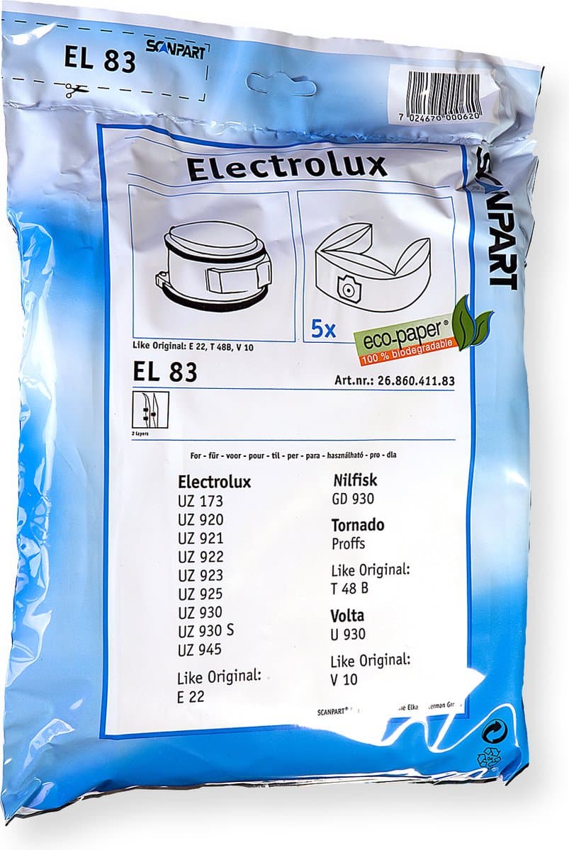 Scanpart stofzuigerzakken 5 stuks - Geschikt voor Electrolux - E22 E22N ES100 - Alternatief — afbeelding 1