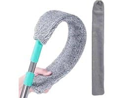 Microfiber Stofwisser - Stofmop Lange Steel - Stofvrij Huis - Buigbare Platte Kop - Uitschuifbaar - Grijs