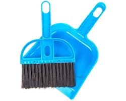 Bezem Stofpan Set - Reinigingsset - Kleine ruimtes schoonmaken - 2-in-1 combinatie - Mini formaat - Blauw