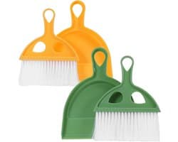 Handbezem en Stoffer Set - Mini Stoffer Blik - Bureau Schoonmaken - Compact Opbergen - 20 x 16 cm