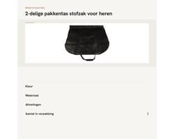 Dailygoods- Pakkentas 2-delig - Stofzak voor pakken - Handvat en ritssluiting - Opvouwbaar - 60x100 cm - Geschikt voor op reis en thuisgebruik - Kostuumtas