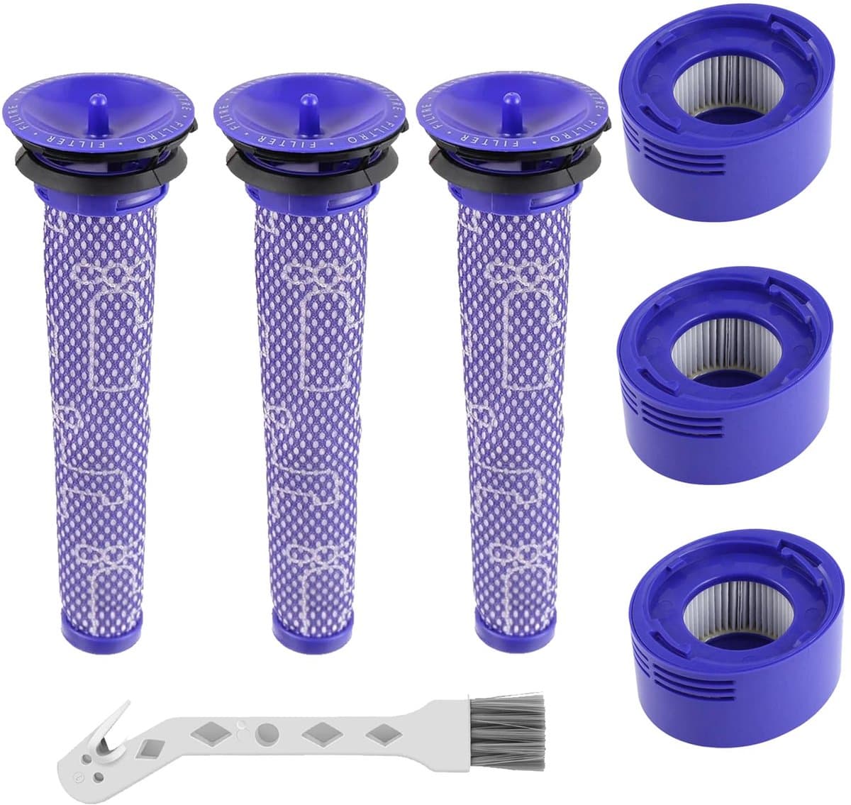 Vervangingsset met 6 stofzuigerfilters voor de Dyson V7 - V8 Animal en V8 Absolute draadloze stofzuiger - inclusief 3 nafilters en 3 voorfilters. Vervangt onderdeelnummers 965661-01 en 967478-01. — afbeelding 1