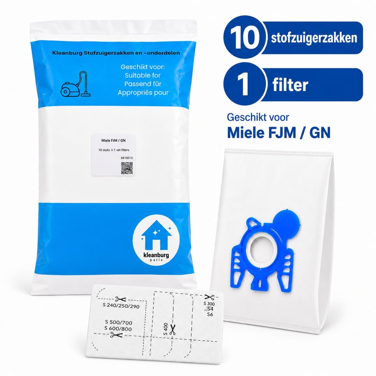Kleanburg® - Stofzuigerzakken Miele GN 3-D - Classic C1, Complete C2, Complete C3, Cat and Dog - 10 Stofzuigerzakken en 1 Filter — afbeelding 1