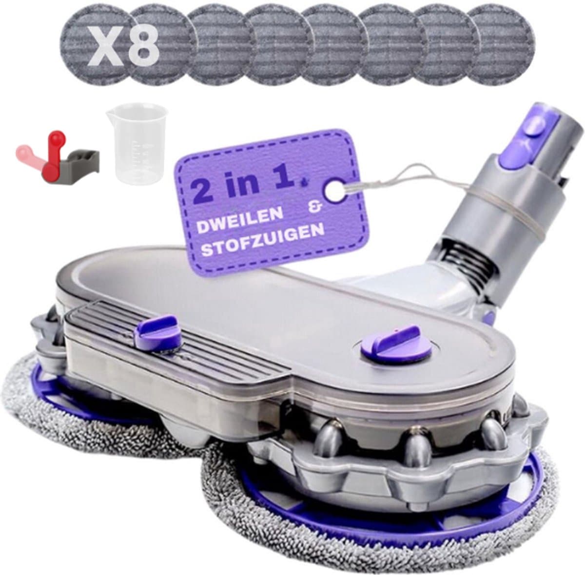 Mop - Elektrische Dweil - Vloerwisser - Geschikt voor Dyson Steelstofzuiger - Dyson V15 - V11 - V10 - V8 - V7 - Dweil Opzetstuk - Met 8 moppen — afbeelding 1