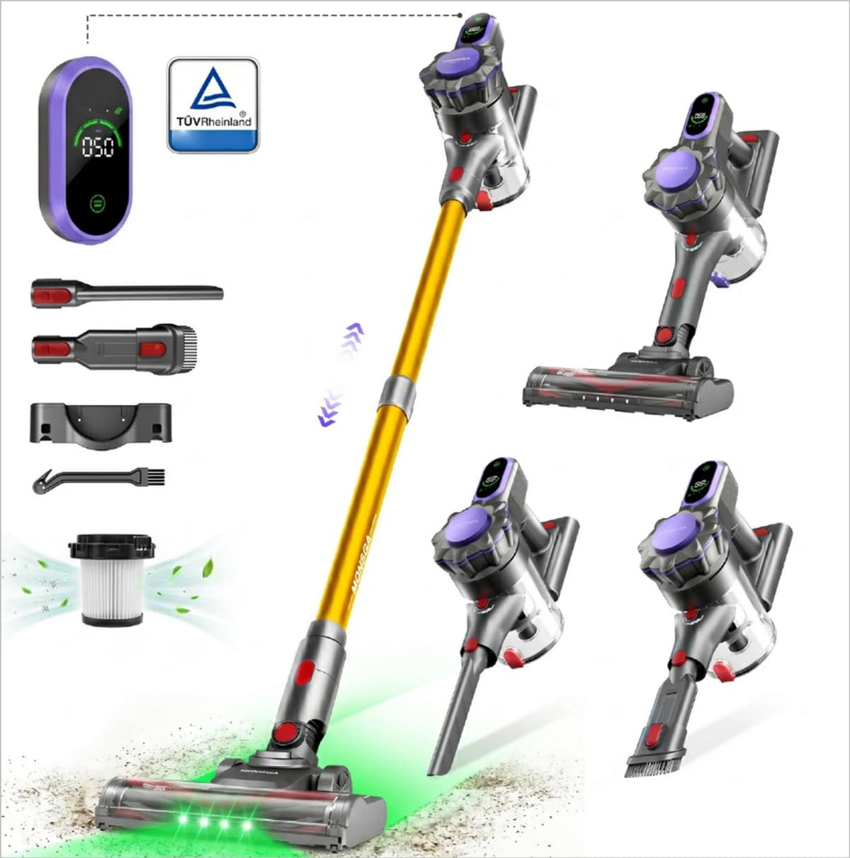 Draadloze stofzuiger, 45 kPa/550 W/50 min steelstofzuiger voor thuis, anti-klitstofzuiger met afneembare accu, led-display, lichte handstofzuiger voor dierenhaar/tapijt/vloer — afbeelding 1