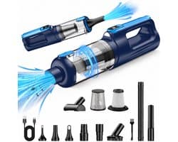 Bollit 2-in-1 Handstofzuiger - Kruimeldief & Air Duster - 10 Opzetstukken - 19Kpa Zuigkracht - 150W - Zuigen en Blazen - USB-C Snelladen - Autostofzuiger - LED - HEPA-filter