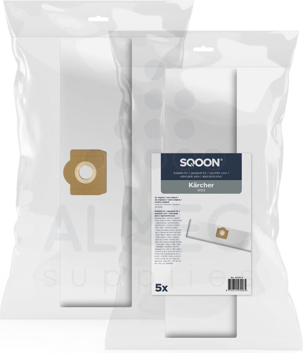 SQOON® - Stofzakken geschikt voor Karcher WD3 / WV3 Series - 5 stuks — afbeelding 1