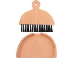 Kleine Stoffer Bezem - Mini Reinigingsset - Bureau Schoonmaken - Houten Handvat - 14.5 cm Lengte - Zwart