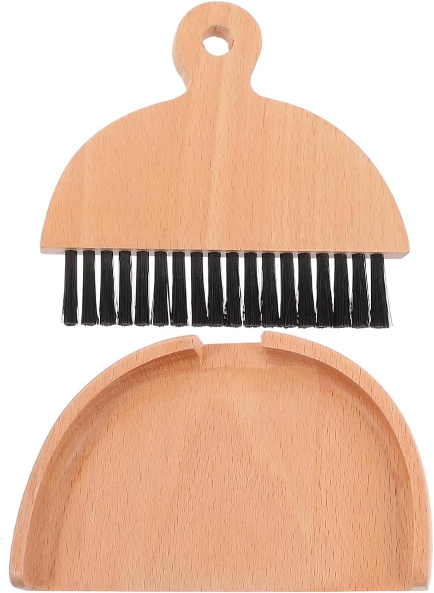 Kleine Stoffer Bezem - Mini Reinigingsset - Bureau Schoonmaken - Houten Handvat - 14.5 cm Lengte - Zwart — afbeelding 1