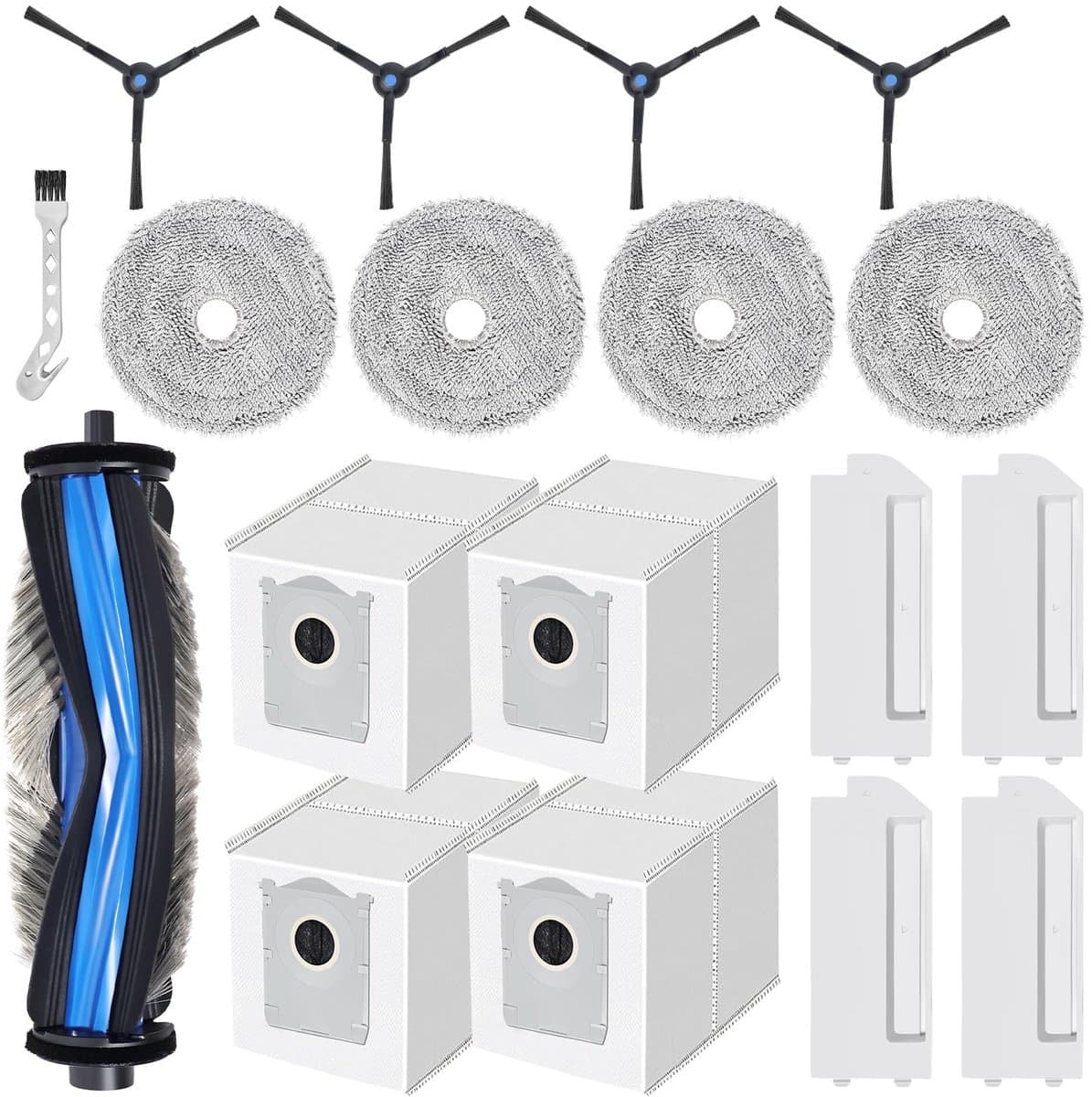 Dailygoods- Reserveonderdelen voor Ecovacs Deebot Mini - 1 Hoofdborstel - 4 HEPA-filters - 4 Zijborstels - 4 Stofzakken - 4 Reinigingsdoeken - Hoogwaardige kwaliteit - Robotstofzuiger — afbeelding 1