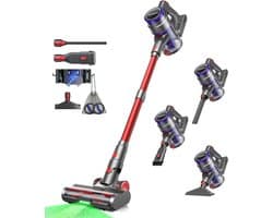 Draadloze Stofzuiger - Steelstofzuiger Elektrische Bezems - Snel Huis Schoonmaken - Krachtige Zuigkracht - 395 kg - Donker Rood