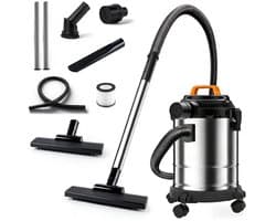 Fuegobird - Electric wet and dry vacuum cleaner - krachtig 2000W - Grote capaciteit 18 L - 4m cord - Blower connection - 7 accessoires - 1.6 m plastic hose - HEPA filterl - Bouwstofzuiger - RVS zuiger