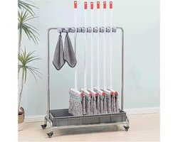 Mop Bezemstandaard - Vloerstaande Organizer - Reinigingsgereedschap Opbergen - Roestvrij Staal Materiaal - 95 cm - Zilver