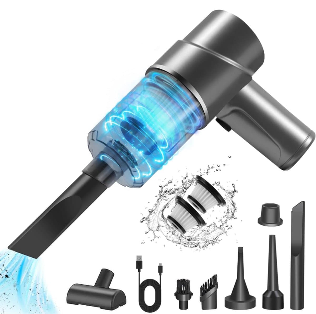 QTTVBTNA – Handstofzuiger 2-in-1 –Kruimeldief – Mini Autostofzuiger met Blaasfunctie – Oplaadbare Nat- en Droogzuiger voor Auto, Thuis, Keuken en Dierenharen – Compact en Lichtgewicht – Zilver — afbeelding 1