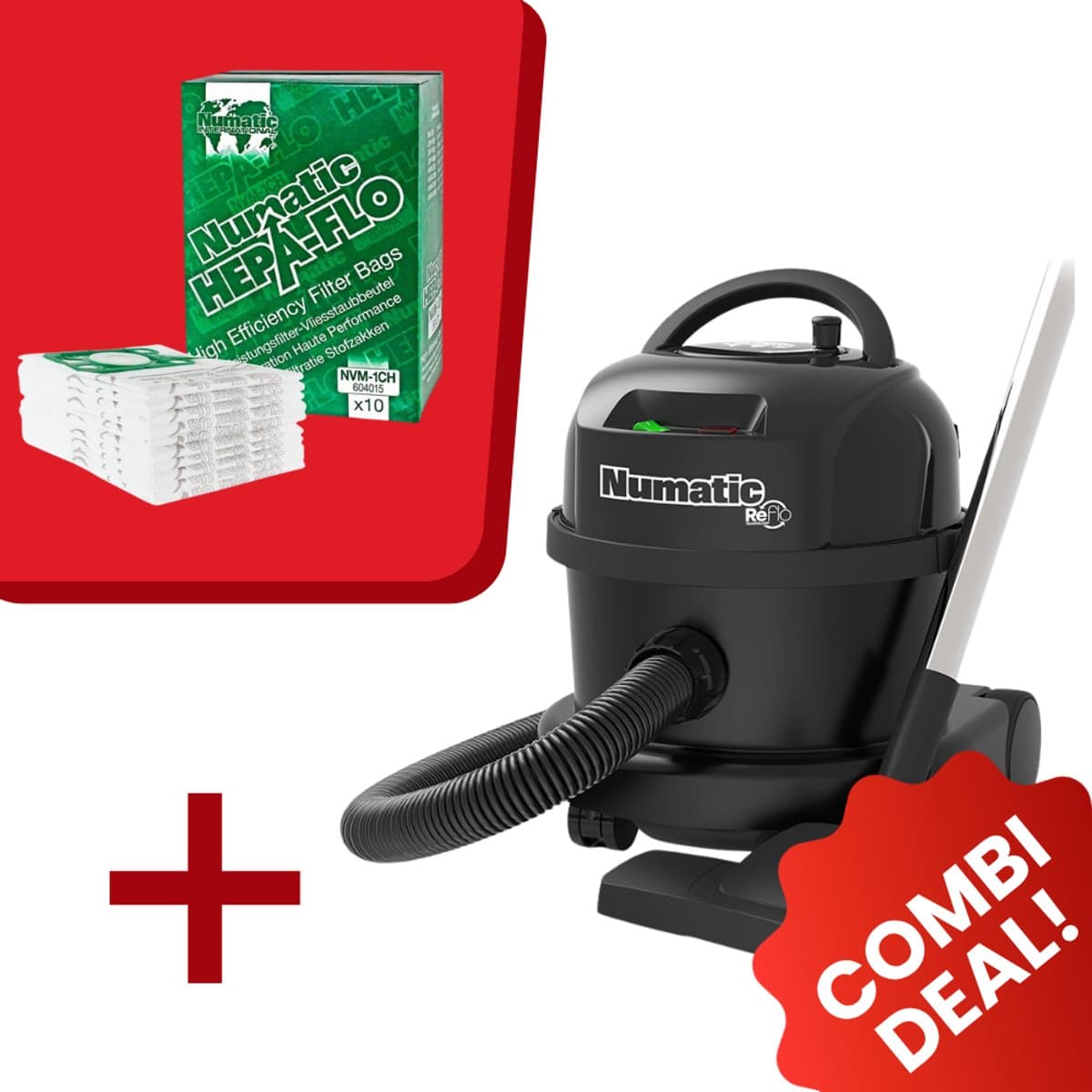 Numatic - Stofzuiger PPR240 ReFlo - Zwart - Inclusief 10x Stofzuigerzak NVM-1CH Hepa — afbeelding 1