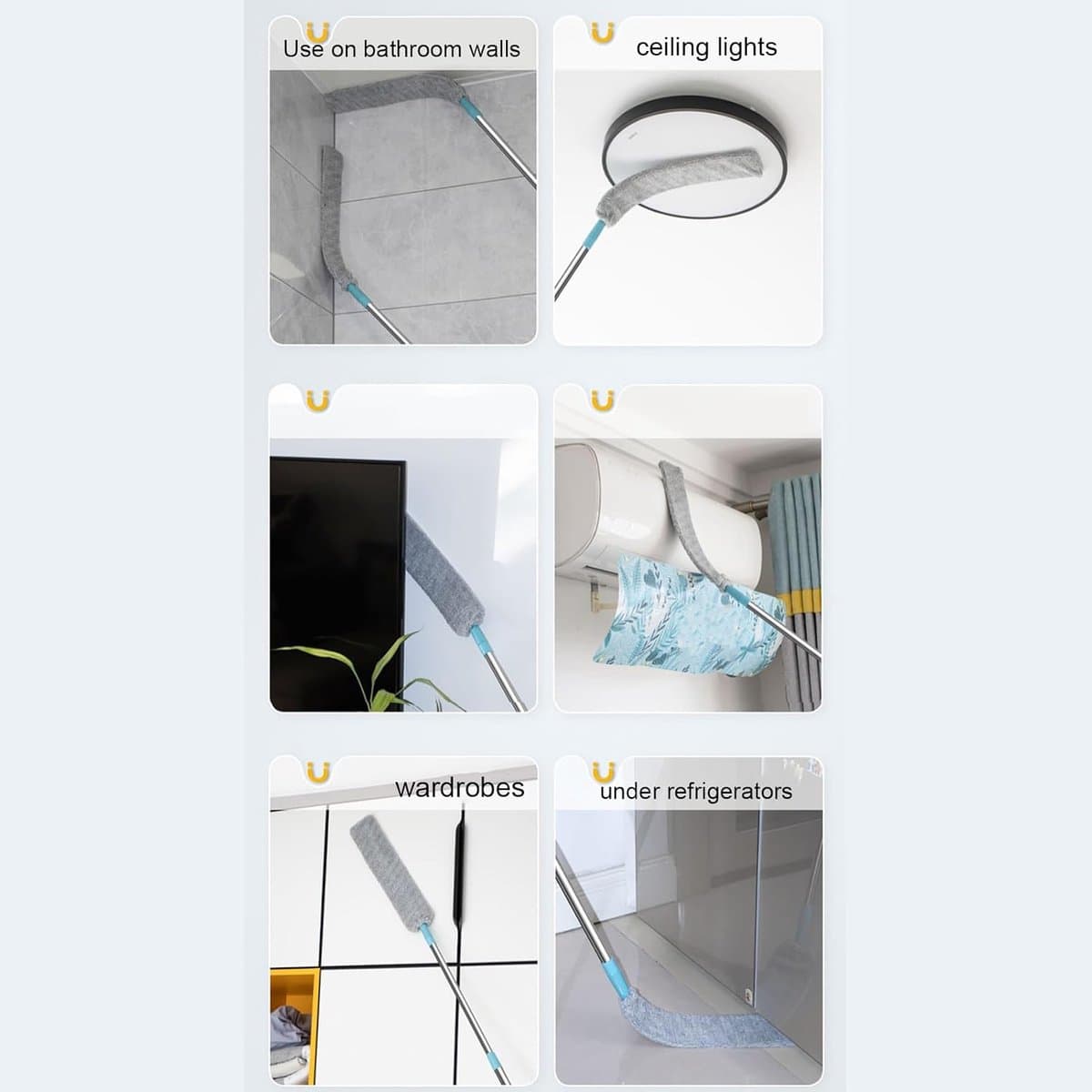 Stoffer met steel - Platte borstel - Onder meubels reinigen - Verstelbare steel - 80 cm - Grijs — afbeelding 1