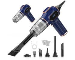 KZQ Handheld auto stofzuiger met LCD-scherm - Draadloze oplaadbare stofzuiger voor auto thuis kantoor en huisdierharen - 7-in-1 reinigingsset - Blauw