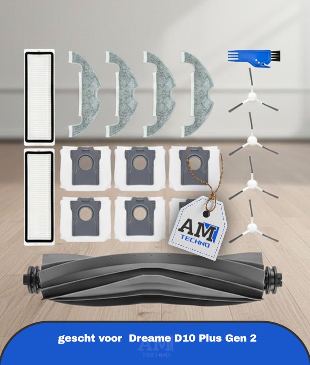 Accessoire Vervanging gescht voor Dreame D10 Plus Gen 2 Robotstofzuiger, 1 Hoofdborstel, 2 HEPA-Filters, 4 Zijborstels, 4 Reinigingsdoeken, 6 Stofzakken, 1 Reinigingsborstel — afbeelding 1