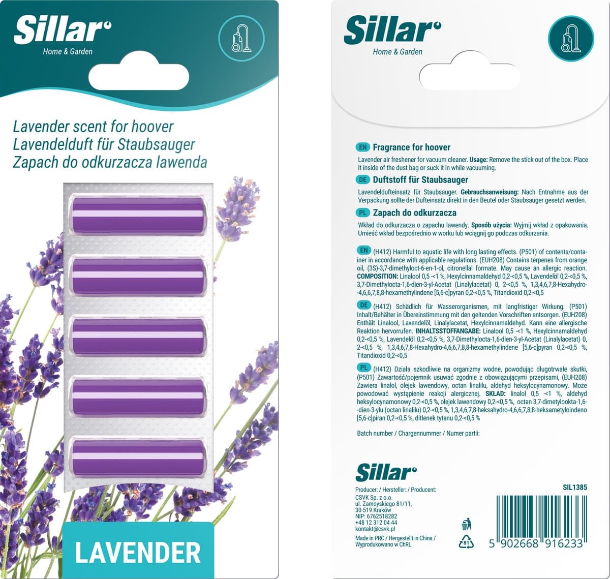 Sillar geurstaafjes voor stofzuiger - stofzuigerverfrisser - geur voor in de stofzuiger - lavendelgeur - 5 stuks — afbeelding 1