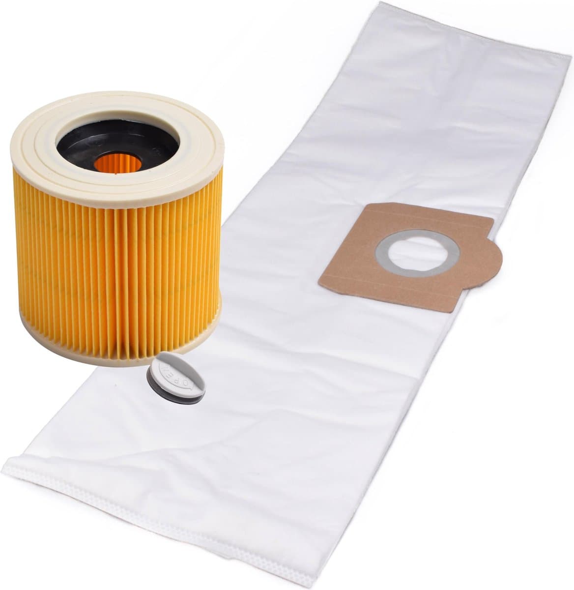 Geschikt voor KARCHER. VOORDEELPAK 10 stuks. Stofzuigerzakken Synthetisch en Patroonfilter voor WD3, MV3. COVAKO Merk — afbeelding 1
