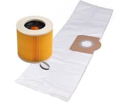 Geschikt voor KARCHER. VOORDEELPAK 10 stuks. Stofzuigerzakken Synthetisch en Patroonfilter voor WD3, MV3. COVAKO Merk