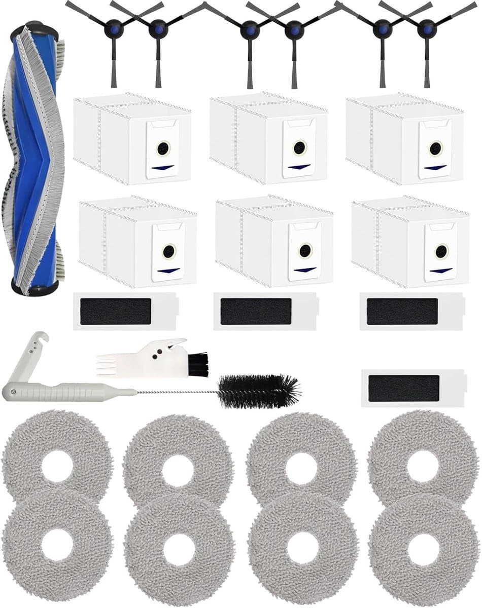 Geschikt voor 27-delige accessoireset voor ECOVACS DEEBOT T30 Omni/DEEBOT T30 Pro Omni robotstofzuiger, 1 hoofdborstel 6 zijborstels 4 HEPA-filters 6 stofzuigerzakken 8 doeken enz., blauw — afbeelding 1