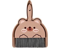 Stoffer en Blik - Mini Bezemset - Bureau Schoonmaken - Compact Ontwerp - 18 x 23 cm - Wit