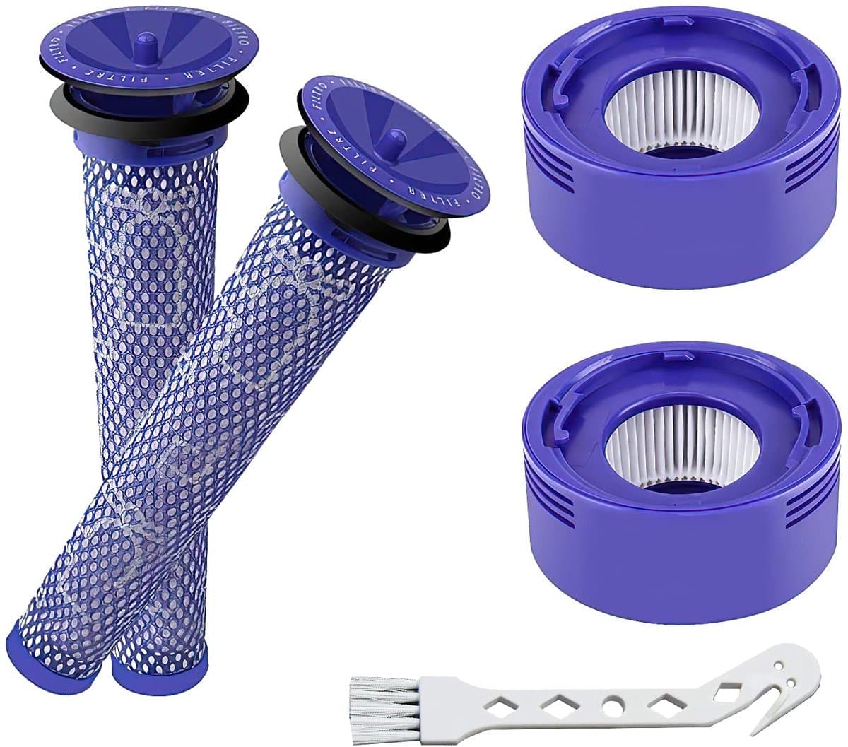 Vervangingsfilterset van 4 stuks voor Dyson V8 Absolute - V8 Animal - V7 Absolute Motorhead Animal stofzuiger | 2 HEPA-nafilters - 2 voorfilters - 1 borstel | Vervangt onderdeelnummer 965661-01 & 967478-01 — afbeelding 1