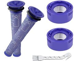 Vervangingsfilterset van 4 stuks voor Dyson V8 Absolute - V8 Animal - V7 Absolute Motorhead Animal stofzuiger | 2 HEPA-nafilters - 2 voorfilters - 1 borstel | Vervangt onderdeelnummer 965661-01 & 967478-01