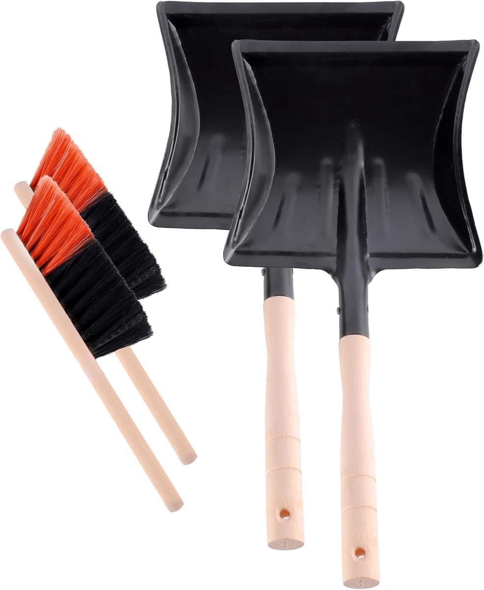 Stofblik en Handveger Set met Houten Bezem - Compact & Efficiënt Schoonmaken voor Thuis en Werk — afbeelding 1