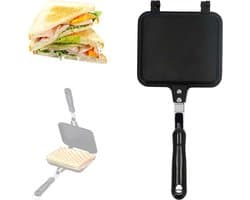 Dubbelzijdige braadpan, vierkant, anti-aanbak, ontbijt, braadpan, sandwich, brood, toast, bakken, pannenkoekenpan, omkeerbare pan, breakfast sandwichmaker met hittebestendig handvat