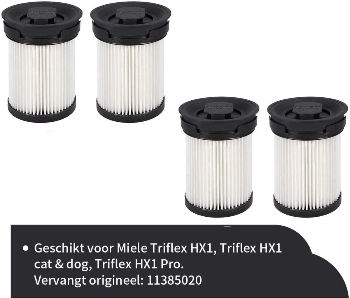 Replacements® – 4 fijnstoffilters en krabber voor Miele Triflex HX1, vervangt 11289902 / 11385020 / HX‑FSF — afbeelding 1