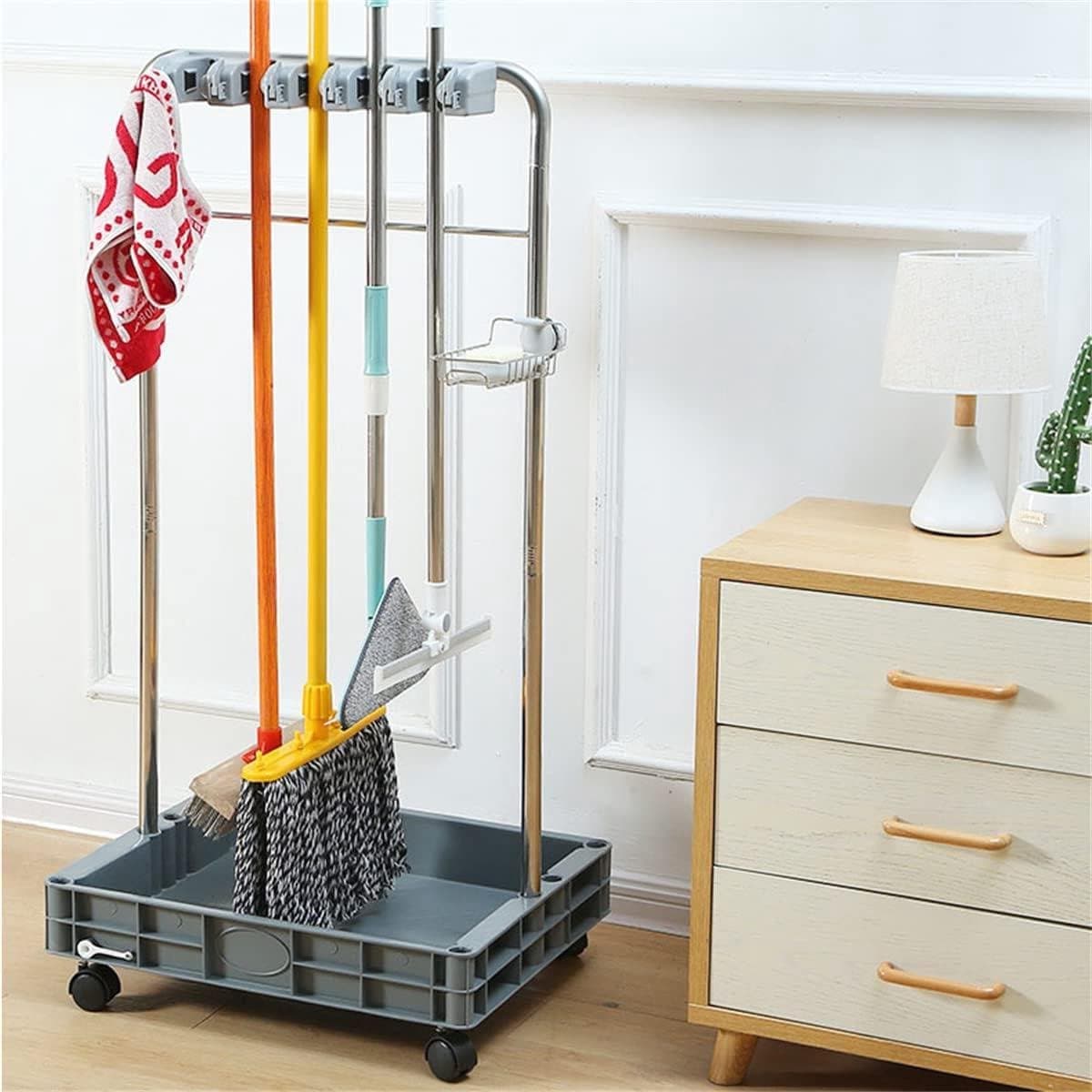 Schoonmaakwagen - Opbergwagen - Schoonmaak organiseren - Roestvrij staal - 115 cm hoog - Zilver — afbeelding 1