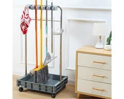 Schoonmaakwagen - Opbergwagen - Schoonmaak organiseren - Roestvrij staal - 115 cm hoog - Zilver