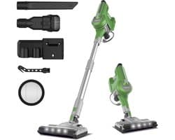 Groene Snoerloze Steelstofzuiger 260 W, 23 kPa, LED Display, Zachte Rolborstel, HEPA-filter, 50 min Gebruiksduur, Draadloze Stofzuiger met Afneembare Accu, voor Harde Vloeren, Tapijt en Dierenharen