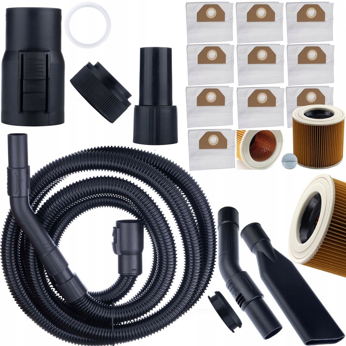 Rosfix Stofzuigerzak Set - 10 Stuks - Wasbaar Filter, 4 M Slang - 2-Laags Papier - Duurzaam - Geschikt voor Kärcher — afbeelding 1