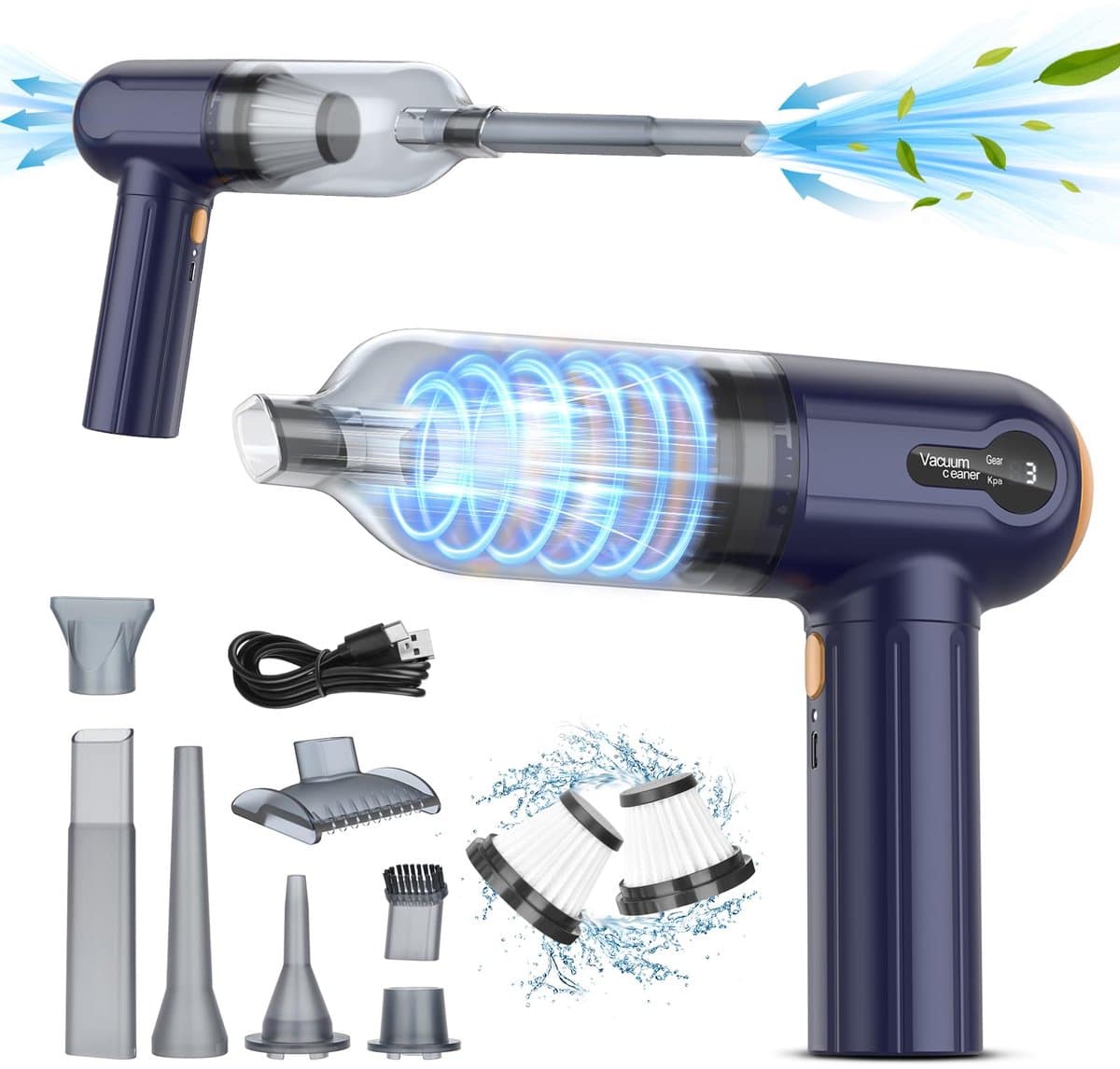 SnelShoppen - Handstofzuiger 15000PA Draadloze Autostofzuiger 3-in-1 Mini Licht Stofzuiger met LED-display USB Oplaadbaar Stofborstel Spleetmondstuk v — afbeelding 1